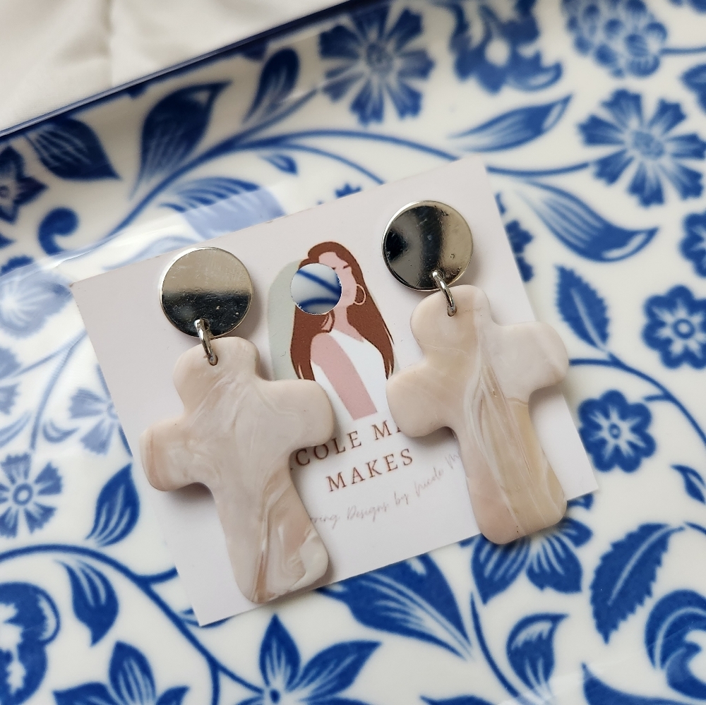Pearl Cross Earrings